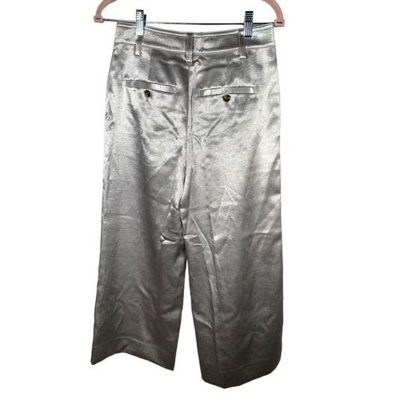 Vince Women's Metallic Silver Satin Wide Leg Crop Pants Size 2 NWT - Picture 4 of 9